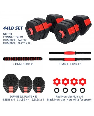 Adjustable Dumbbells 44Lbs Barbell Weight Set Connecting Rod Dumbbells In Free Weight For Home Gym Office Workout